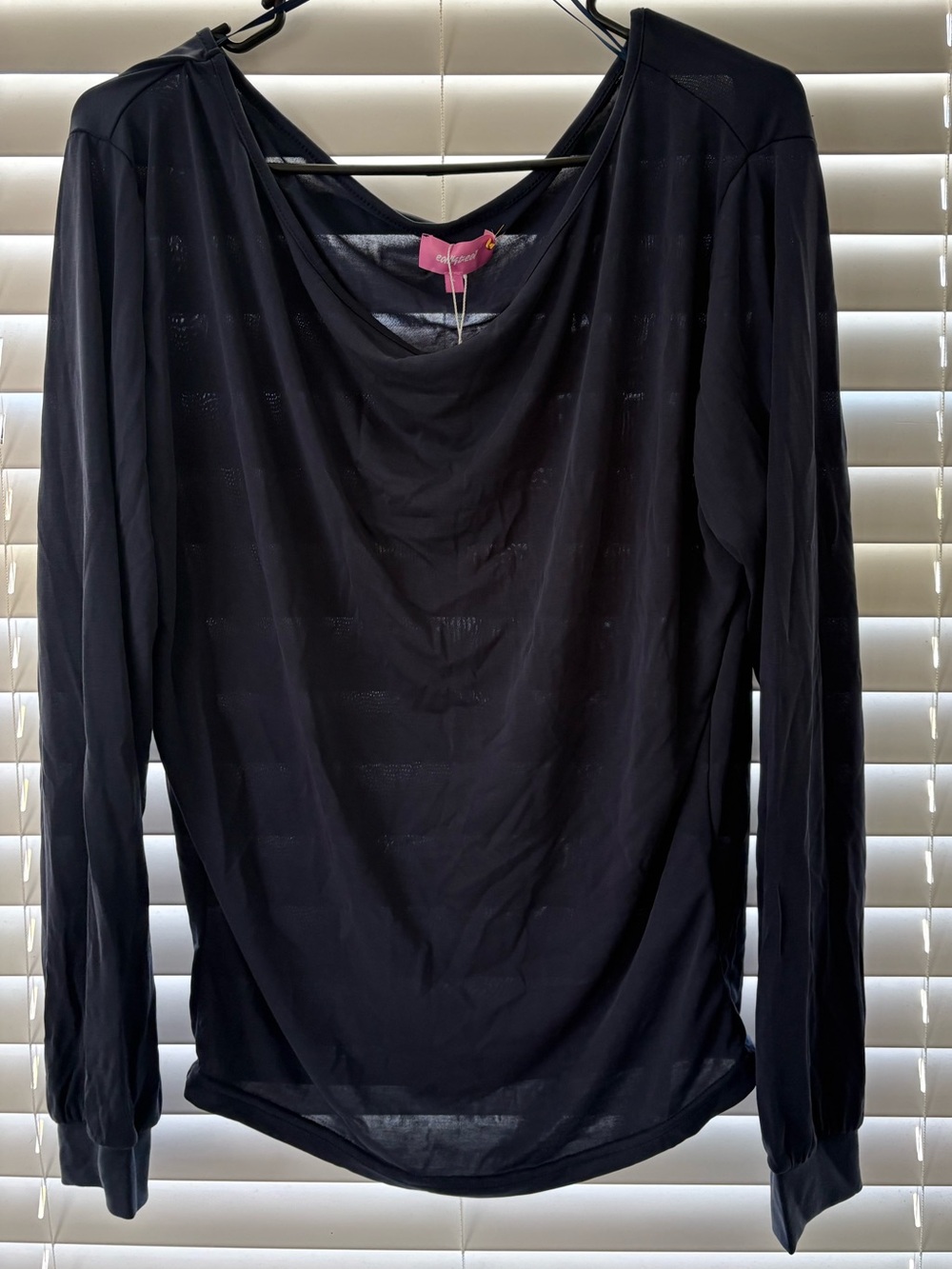 Edikted Navy Blue Nannie Off Shoulder Oversized Long Sleeve Top Size L NWT